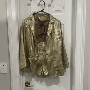 SHEIN Metallic Gold Blazer with Matching Shorts Set
